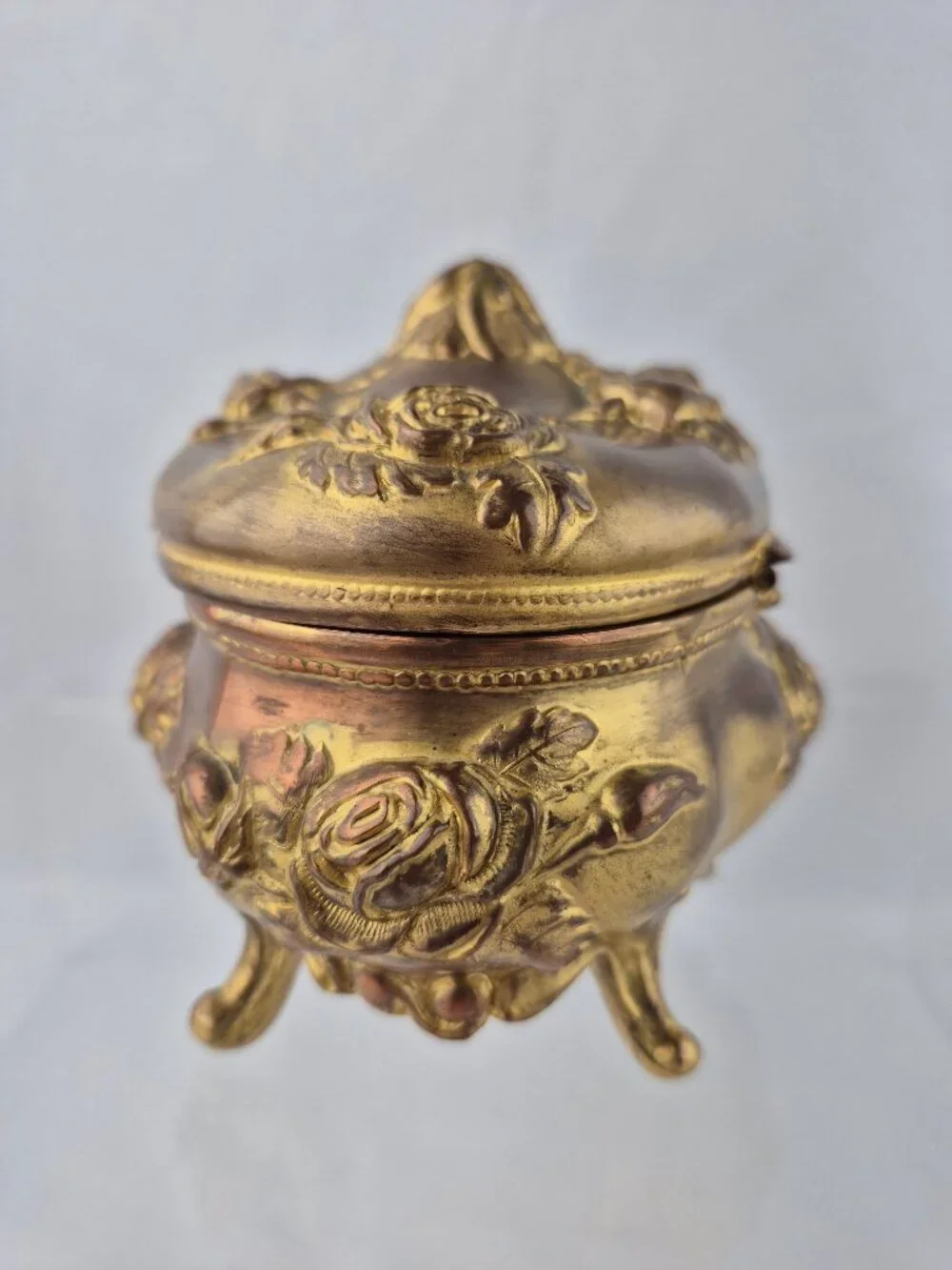 N.B. Rogers Art Nouveau Trinket Box 812-882 Jewelry Casket Rose Floral Gold Tone